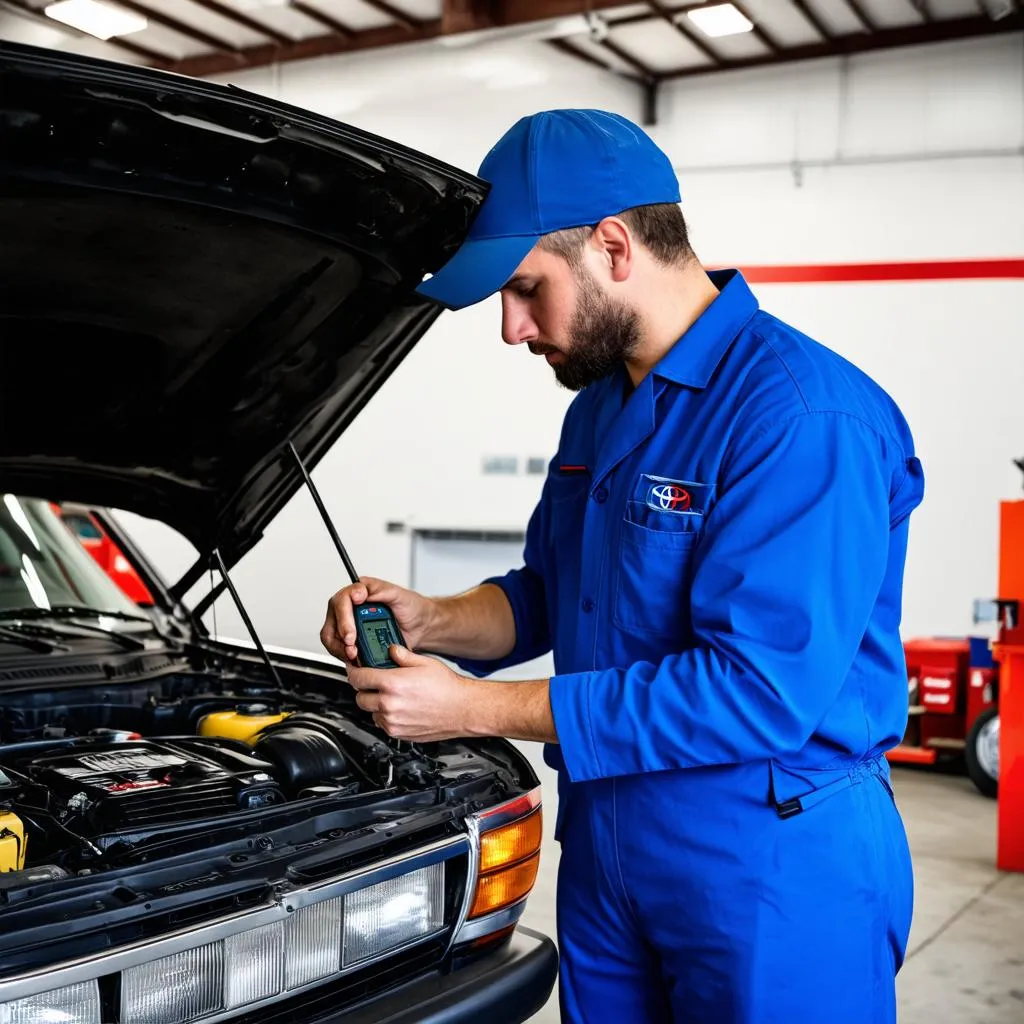 Mechanic repairing truck